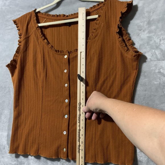 Shyanne Blouse Womens 2XL Brown Button Front Ruffle Trim Sleeveless Top Boho - Picture 10 of 11